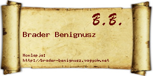 Brader Benignusz névjegykártya